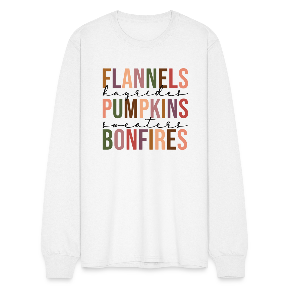 FLANNELS, PUMPKINS, BONFIRES - Long Sleeve T-Shirt - white