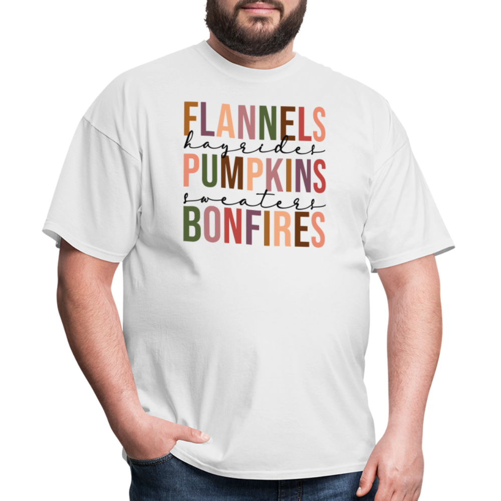 FLANNELS, PUMPKINS, BONFIRES - Unisex Classic T-Shirt - white