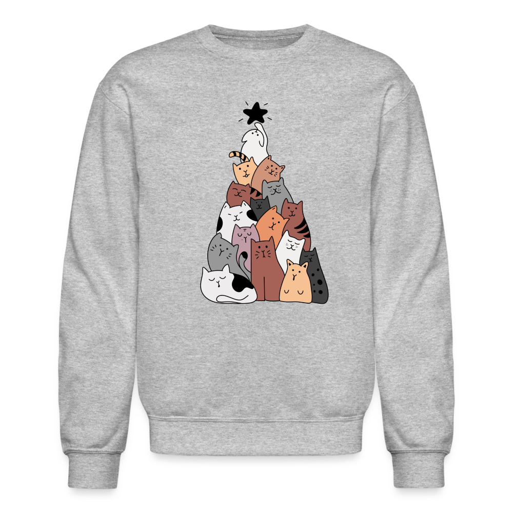 Holiday Cat Tree Crewneck Sweatshirt - heather gray