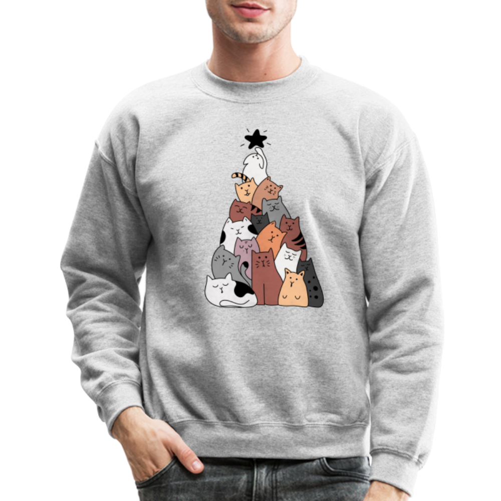 Holiday Cat Tree Crewneck Sweatshirt - heather gray