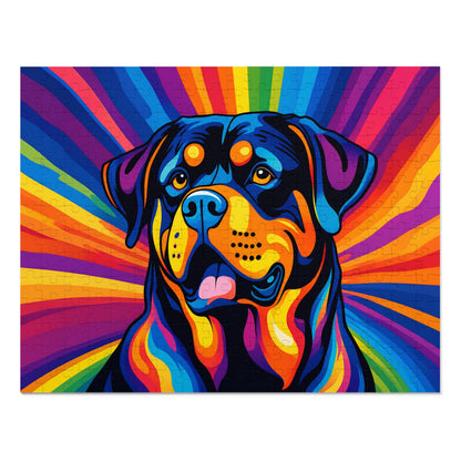 Colorful Rottweiler Puzzle — 500-piece Jigsaw with Tin (Vibrant Pop Art Dog)