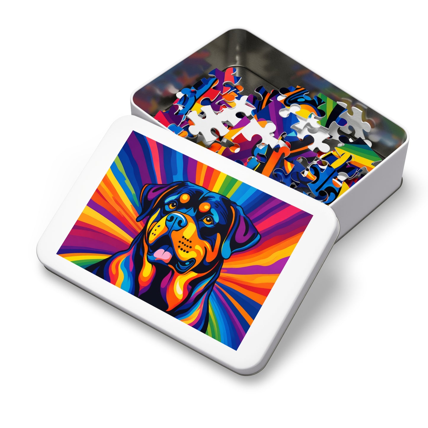 Colorful Rottweiler Puzzle — 500-piece Jigsaw with Tin (Vibrant Pop Art Dog)
