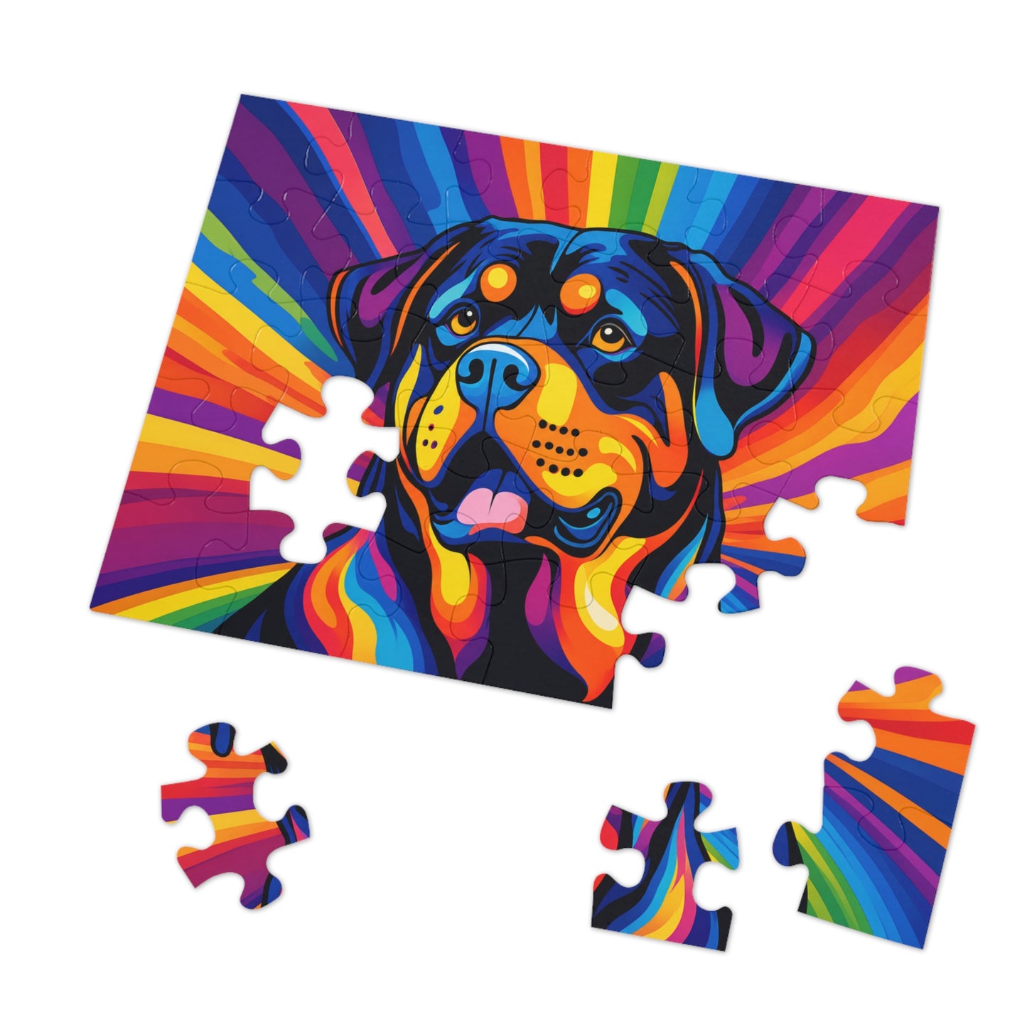 Colorful Rottweiler Puzzle — 500-piece Jigsaw with Tin (Vibrant Pop Art Dog)