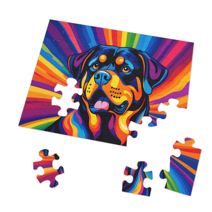 Colorful Rottweiler Puzzle — 500-piece Jigsaw with Tin (Vibrant Pop Art Dog)