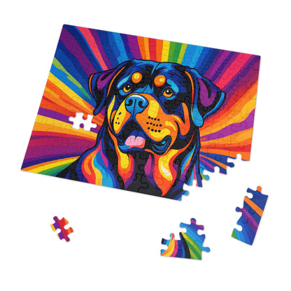 Colorful Rottweiler Puzzle — 500-piece Jigsaw with Tin (Vibrant Pop Art Dog)