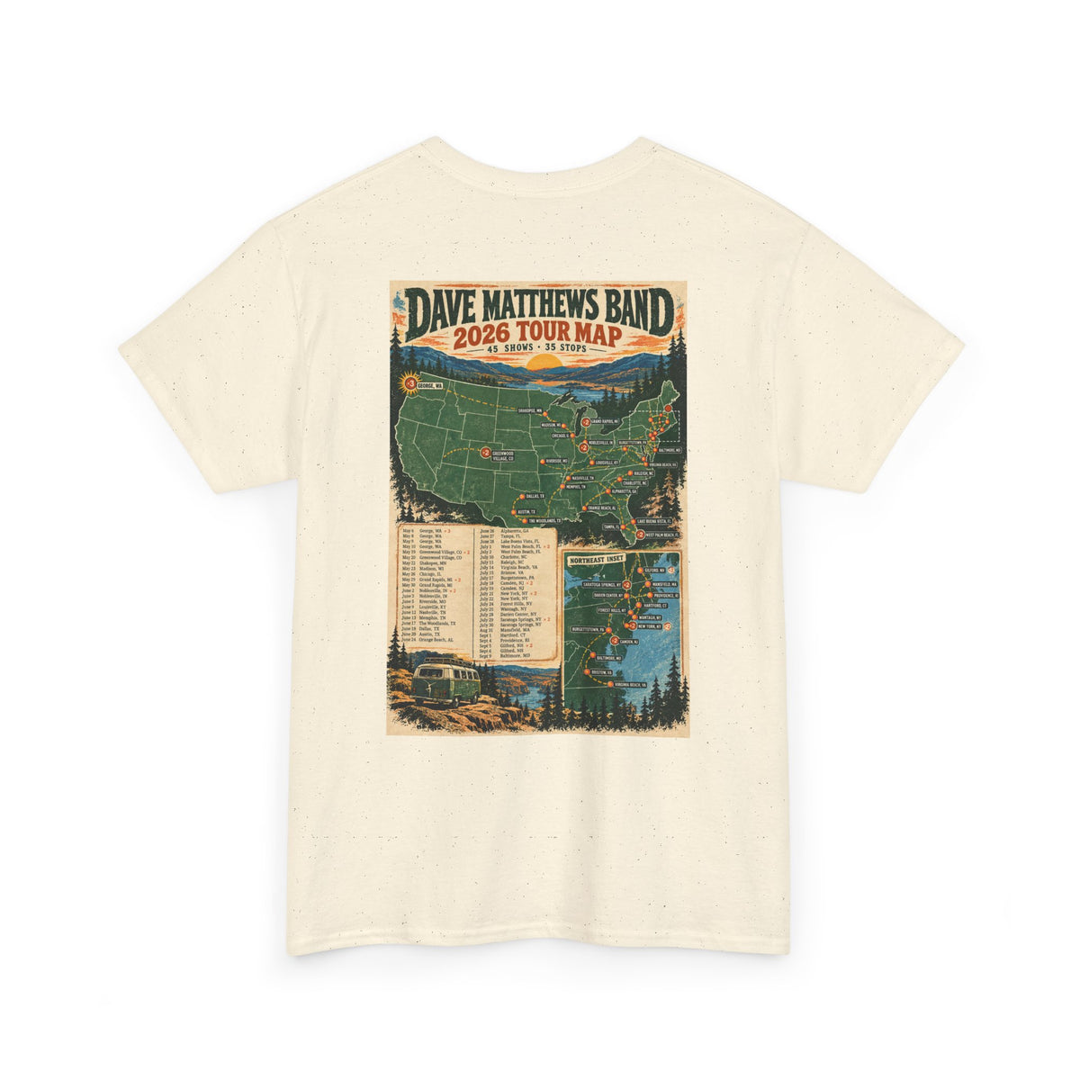Dave Matthews Band 2026 Tour Map T-Shirt — Concert Tee with US Tour Dates