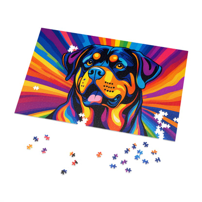 Colorful Rottweiler Puzzle — 500-piece Jigsaw with Tin (Vibrant Pop Art Dog)