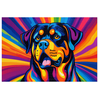 Colorful Rottweiler Puzzle — 500-piece Jigsaw with Tin (Vibrant Pop Art Dog)