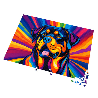 Colorful Rottweiler Puzzle — 500-piece Jigsaw with Tin (Vibrant Pop Art Dog)