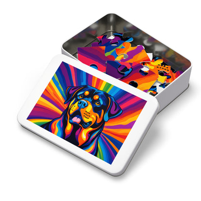 Colorful Rottweiler Puzzle — 500-piece Jigsaw with Tin (Vibrant Pop Art Dog)