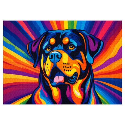 Colorful Rottweiler Puzzle — 500-piece Jigsaw with Tin (Vibrant Pop Art Dog)