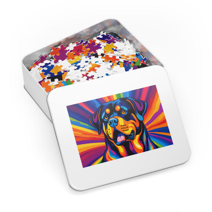 Colorful Rottweiler Puzzle — 500-piece Jigsaw with Tin (Vibrant Pop Art Dog)