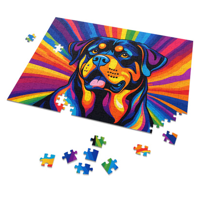 Colorful Rottweiler Puzzle — 500-piece Jigsaw with Tin (Vibrant Pop Art Dog)