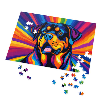 Colorful Rottweiler Puzzle — 500-piece Jigsaw with Tin (Vibrant Pop Art Dog)