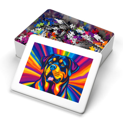 Colorful Rottweiler Puzzle — 500-piece Jigsaw with Tin (Vibrant Pop Art Dog)