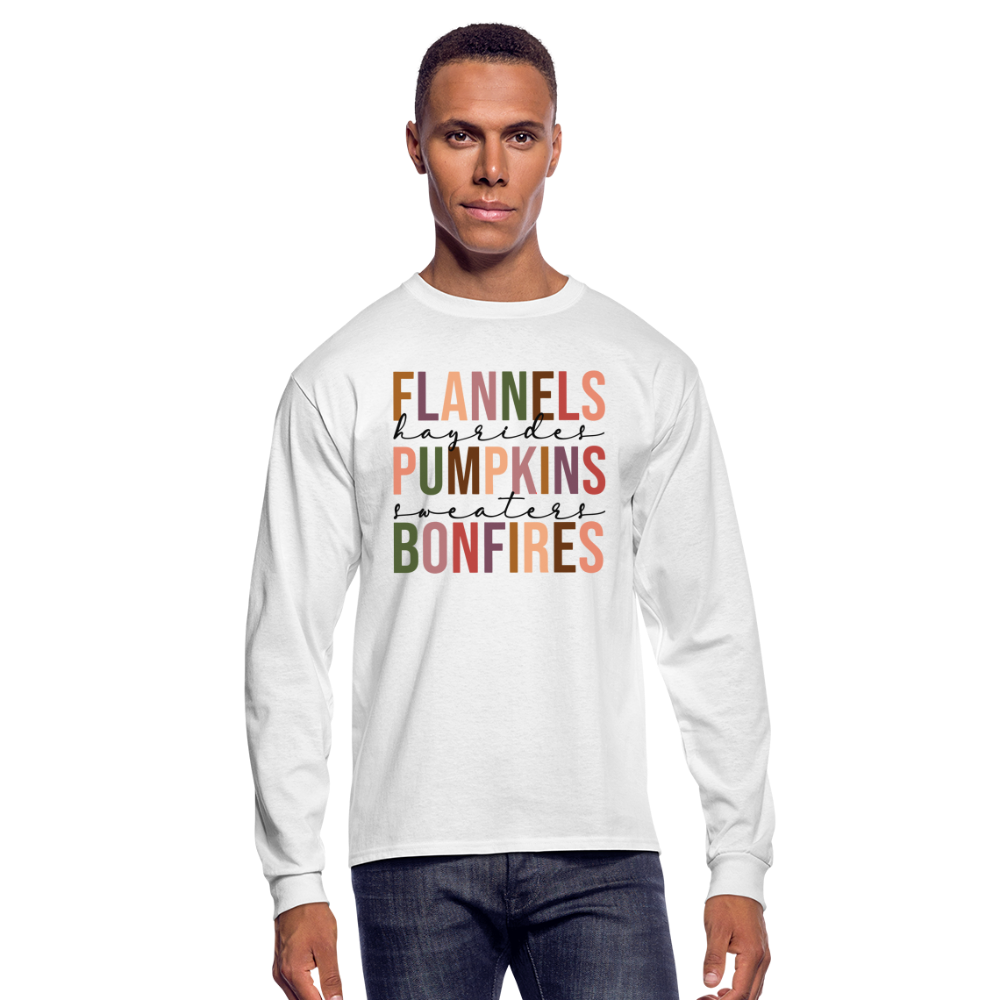 FLANNELS, PUMPKINS, BONFIRES - Long Sleeve T-Shirt - white