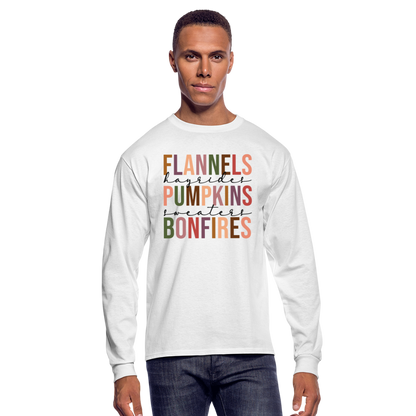 FLANNELS, PUMPKINS, BONFIRES - Long Sleeve T-Shirt - white