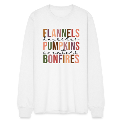 FLANNELS, PUMPKINS, BONFIRES - Long Sleeve T-Shirt - white
