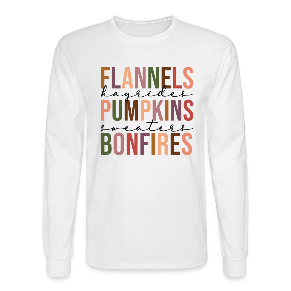 FLANNELS, PUMPKINS, BONFIRES - Long Sleeve T-Shirt - white