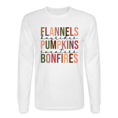 FLANNELS, PUMPKINS, BONFIRES - Long Sleeve T-Shirt - white
