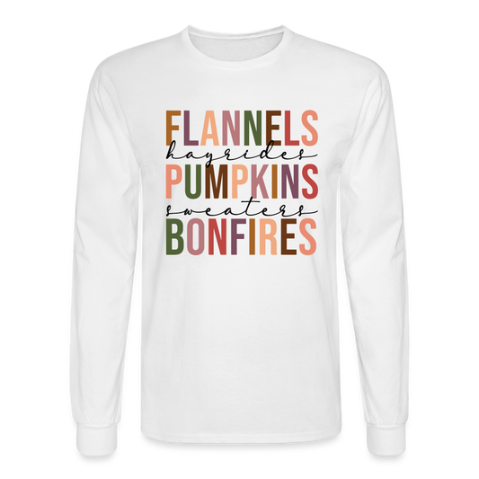 FLANNELS, PUMPKINS, BONFIRES - Long Sleeve T-Shirt - white