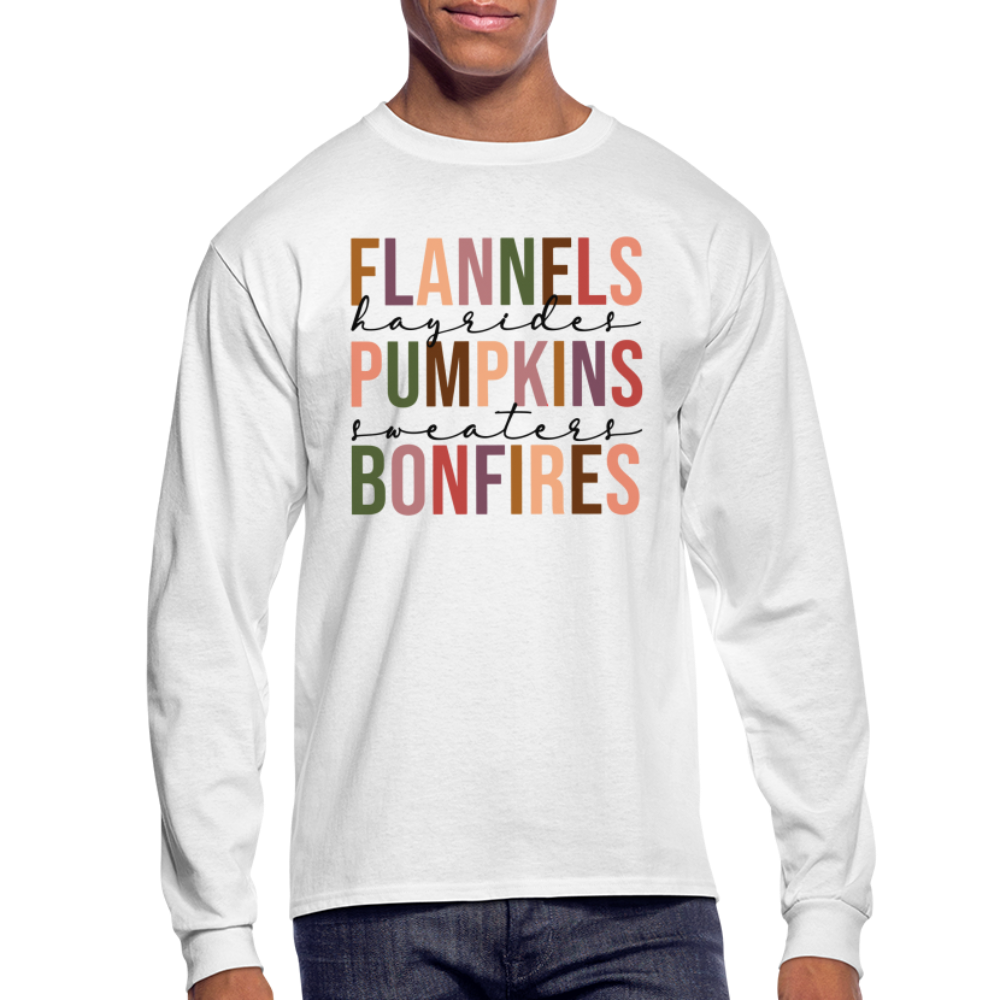 FLANNELS, PUMPKINS, BONFIRES - Long Sleeve T-Shirt - white
