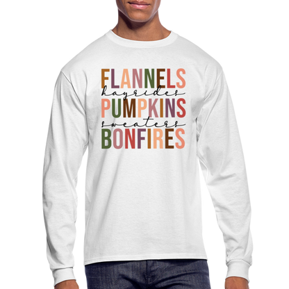 FLANNELS, PUMPKINS, BONFIRES - Long Sleeve T-Shirt - white