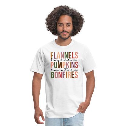 FLANNELS, PUMPKINS, BONFIRES - Unisex Classic T-Shirt - white