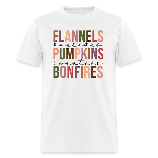 FLANNELS, PUMPKINS, BONFIRES - Unisex Classic T-Shirt - white