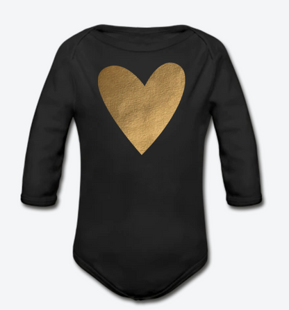 Gold Heart Long Sleeve Baby Bodysuit