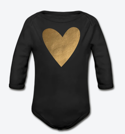Gold Heart Long Sleeve Baby Bodysuit