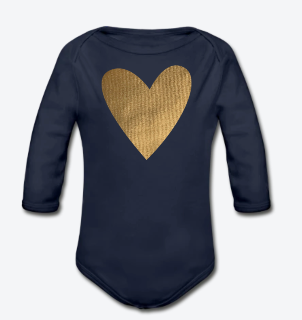 Gold Heart Long Sleeve Baby Bodysuit