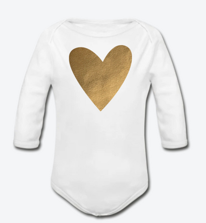 Gold Heart Long Sleeve Baby Bodysuit
