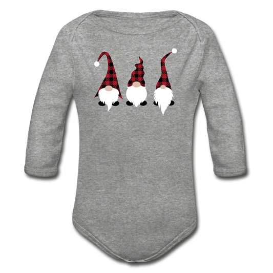 Gnome Long Sleeve Baby Bodysuit - heather gray
