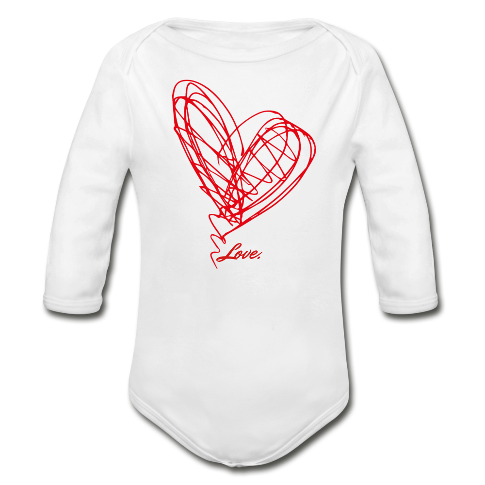 Heart Scribble Organic Long Sleeve Baby Bodysuit - white
