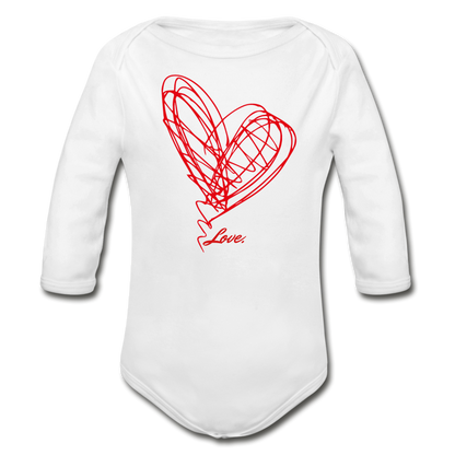 Heart Scribble Organic Long Sleeve Baby Bodysuit - white
