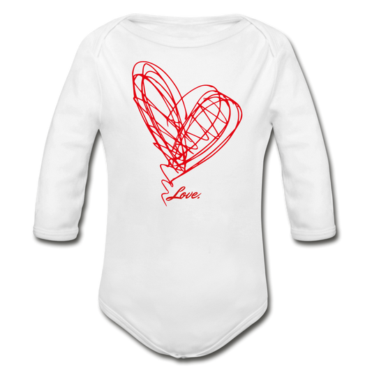Heart Scribble Organic Long Sleeve Baby Bodysuit - white