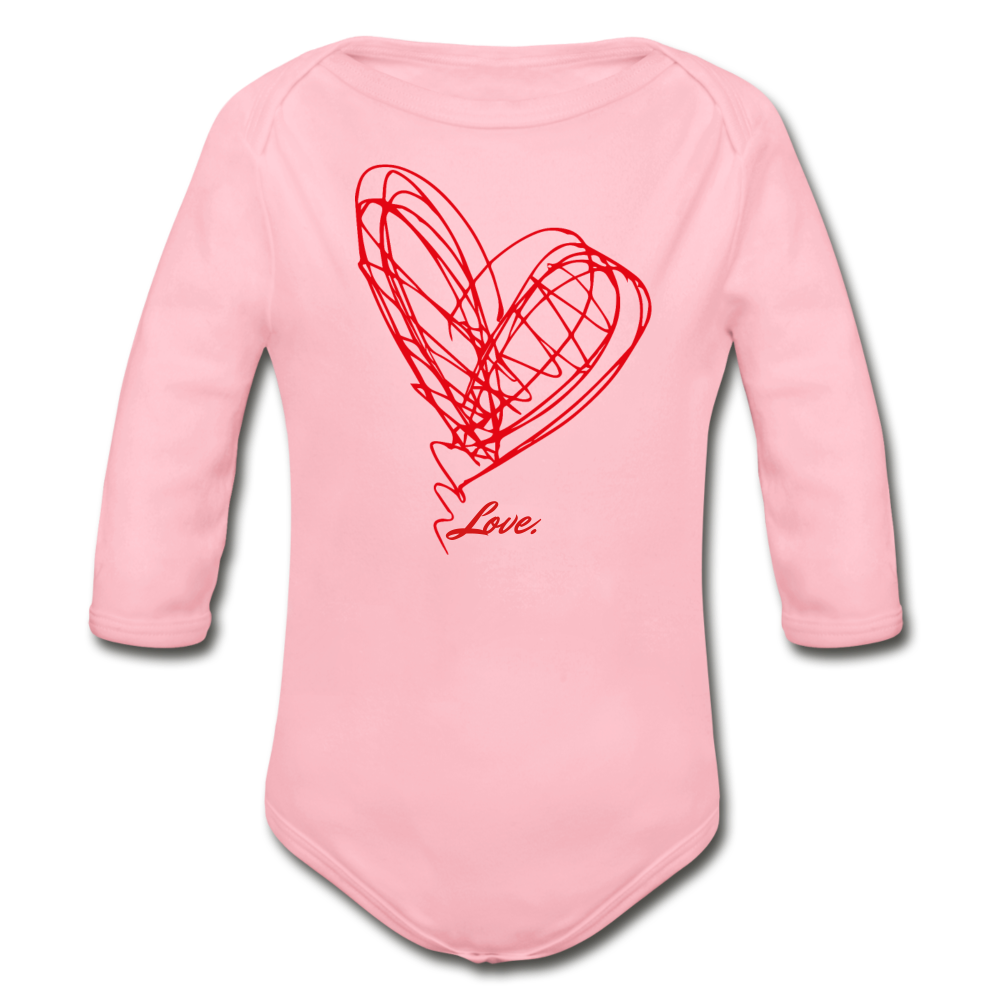 Heart Scribble Organic Long Sleeve Baby Bodysuit - light pink