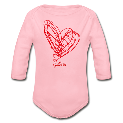 Heart Scribble Organic Long Sleeve Baby Bodysuit - light pink