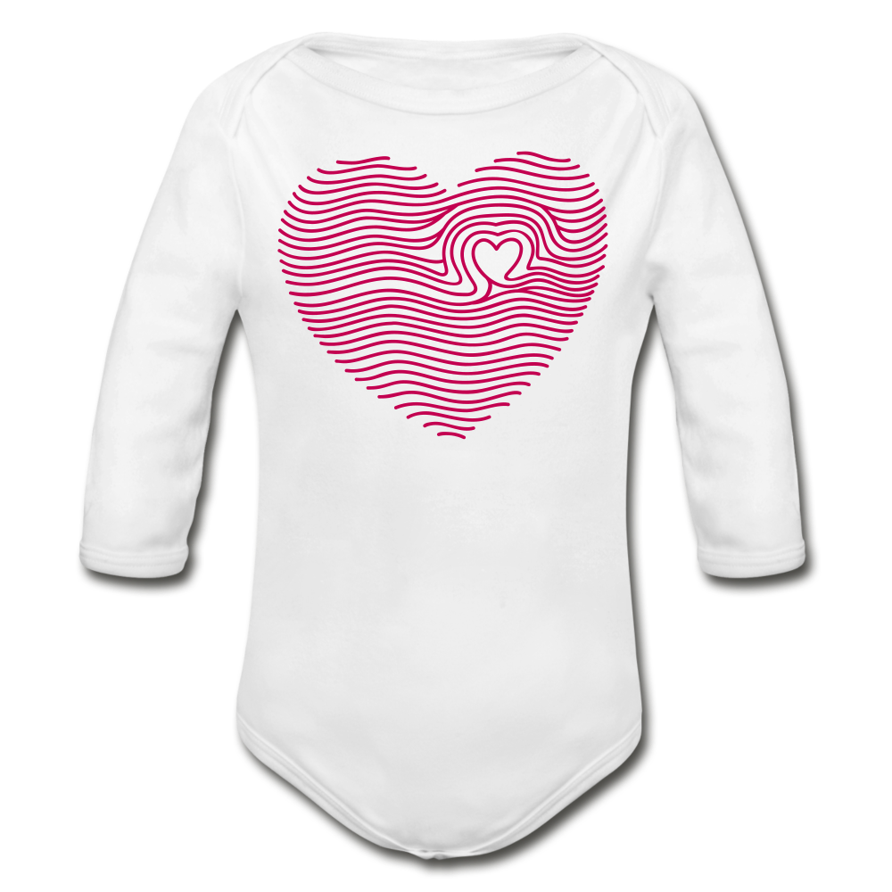 Fingerprint Heart Long Sleeve Baby Bodysuit - white