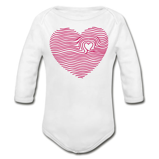 Fingerprint Heart Long Sleeve Baby Bodysuit - white