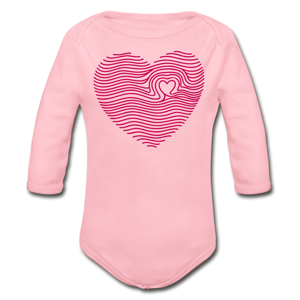 Fingerprint Heart Long Sleeve Baby Bodysuit - light pink