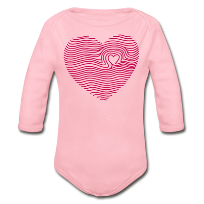 Fingerprint Heart Long Sleeve Baby Bodysuit - light pink