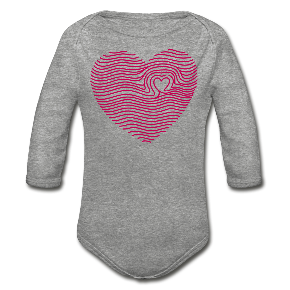 Fingerprint Heart Long Sleeve Baby Bodysuit - heather gray