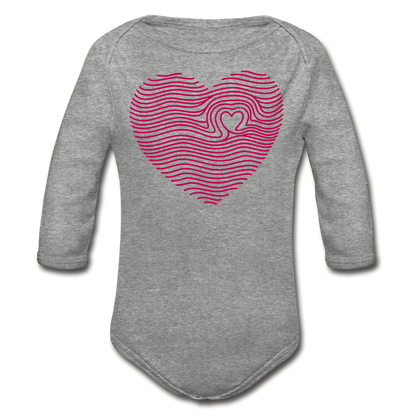 Fingerprint Heart Long Sleeve Baby Bodysuit - heather gray