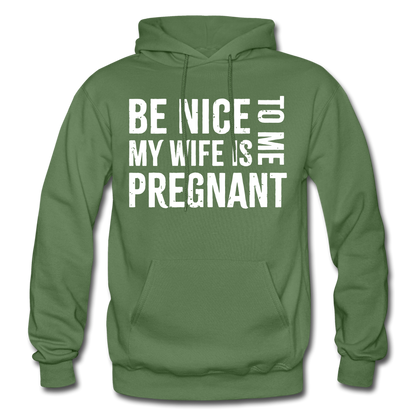 My Wife Is Pregnant Adult Hoodie - military green