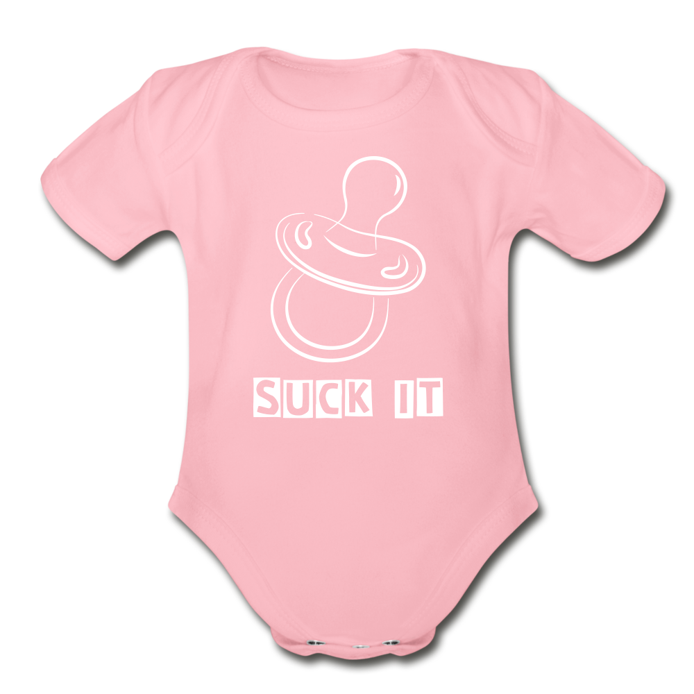 Suck It Short Sleeve Baby Bodysuit - light pink