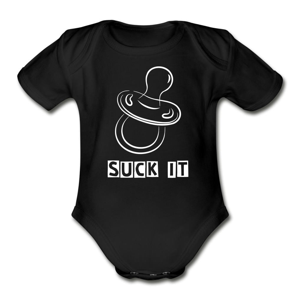 Suck It Short Sleeve Baby Bodysuit - black