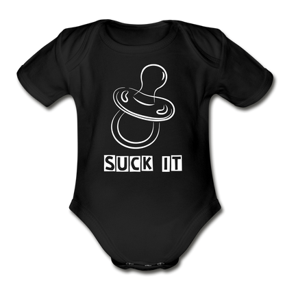 Suck It Short Sleeve Baby Bodysuit - black