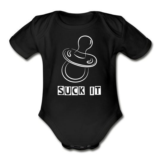 Suck It Short Sleeve Baby Bodysuit - black